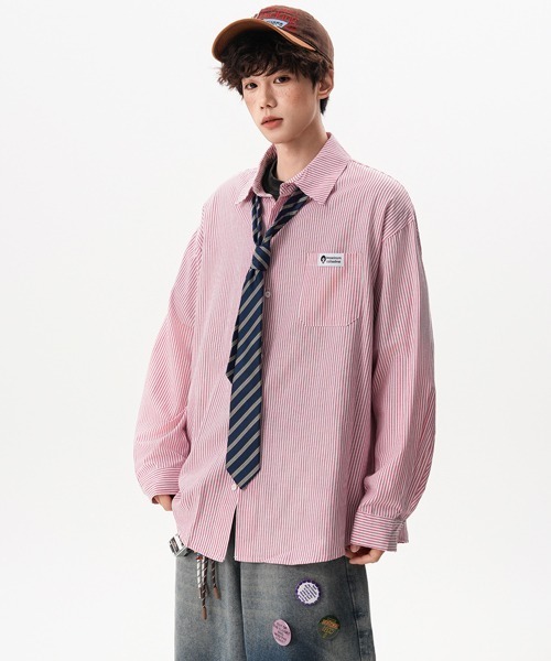 Ressaca（レサーカ）の「オーバーサイズストライプシャツ（シャツ/ブラウス・メンズ・ブルー/グリーン/レッド・L/M）」の10枚目の写真