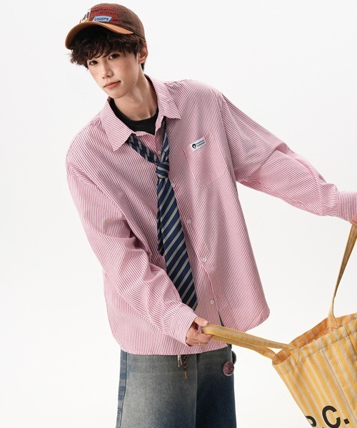 Ressaca（レサーカ）の「オーバーサイズストライプシャツ（シャツ/ブラウス・メンズ・ブルー/グリーン/レッド・L/M）」の11枚目の写真