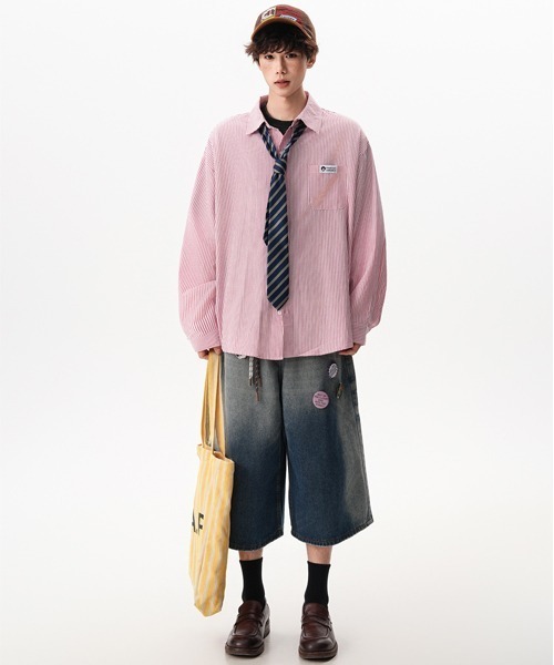 Ressaca（レサーカ）の「オーバーサイズストライプシャツ（シャツ/ブラウス・メンズ・ブルー/グリーン/レッド・L/M）」の15枚目の写真