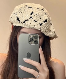 L LABEL（エルラベル）の「フラワークロシェ編みレースキャスケット（キャスケット）」