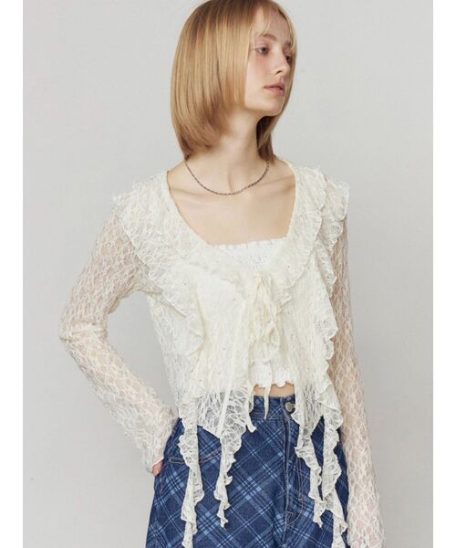 EMODA（エモダ）の「ドットラッフルフリルクロップトップ（Tシャツ/カットソー・レディース・ブラック/イエロー/グレー/ホワイト・FREE）」の20枚目の写真