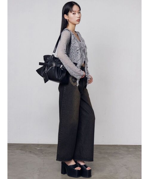 EMODA（エモダ）の「ドットラッフルフリルクロップトップ（Tシャツ/カットソー・レディース・ブラック/イエロー/グレー/ホワイト・FREE）」の8枚目の写真