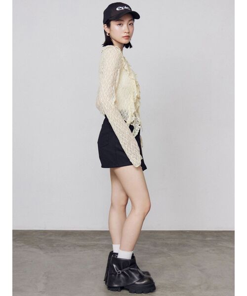 EMODA（エモダ）の「ドットラッフルフリルクロップトップ（Tシャツ/カットソー・レディース・ブラック/イエロー/グレー/ホワイト・FREE）」の15枚目の写真