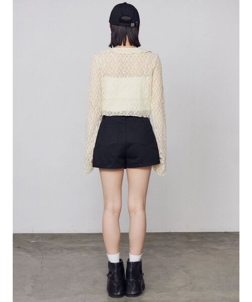 EMODA（エモダ）の「ドットラッフルフリルクロップトップ（Tシャツ/カットソー・レディース・ブラック/イエロー/グレー/ホワイト・FREE）」の16枚目の写真