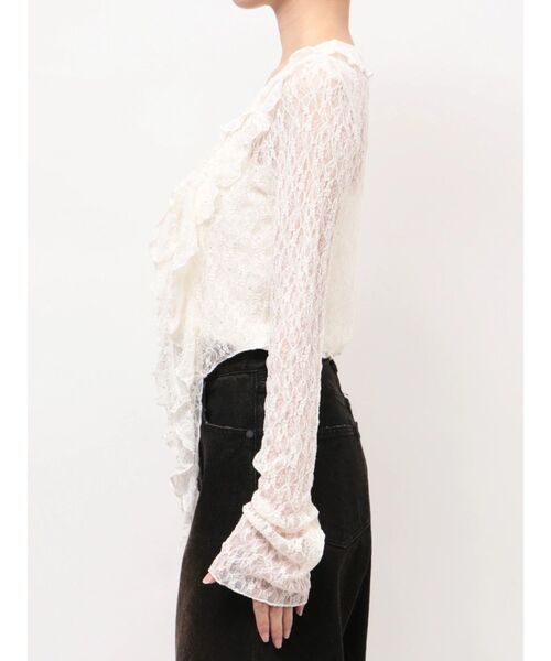 EMODA（エモダ）の「ドットラッフルフリルクロップトップ（Tシャツ/カットソー・レディース・ブラック/イエロー/グレー/ホワイト・FREE）」の18枚目の写真