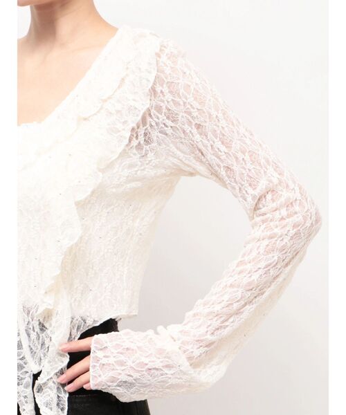 EMODA（エモダ）の「ドットラッフルフリルクロップトップ（Tシャツ/カットソー・レディース・ブラック/イエロー/グレー/ホワイト・FREE）」の21枚目の写真