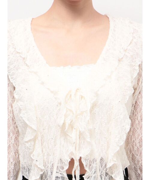 EMODA（エモダ）の「ドットラッフルフリルクロップトップ（Tシャツ/カットソー・レディース・ブラック/イエロー/グレー/ホワイト・FREE）」の9枚目の写真