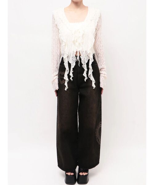 EMODA（エモダ）の「ドットラッフルフリルクロップトップ（Tシャツ/カットソー・レディース・ブラック/イエロー/グレー/ホワイト・FREE）」の13枚目の写真