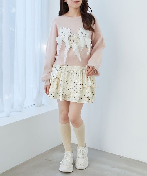 MAJESTIC LEGON（マジェスティックレゴン）の「オメカシにゃんずリボンニット（ニット/セーター・レディース・ライトグレー/ピンク/チャコールグレー・MEDIUM）」の4枚目の写真