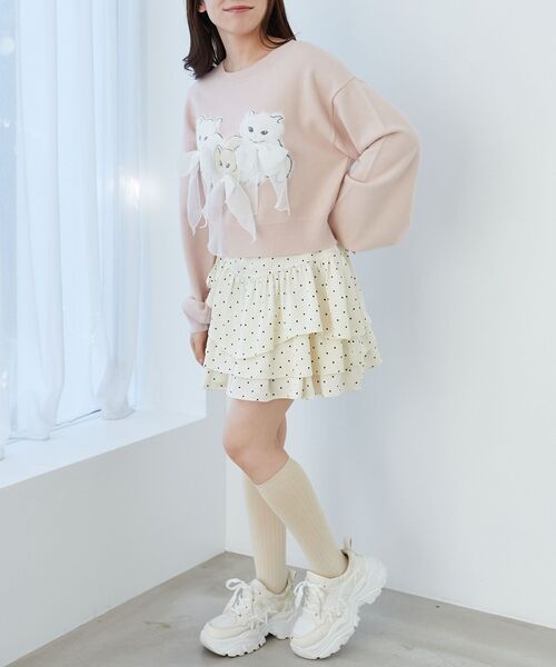 MAJESTIC LEGON（マジェスティックレゴン）の「オメカシにゃんずリボンニット（ニット/セーター・レディース・ライトグレー/ピンク/チャコールグレー・MEDIUM）」の5枚目の写真