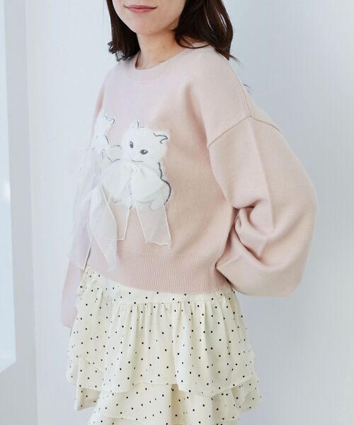 MAJESTIC LEGON（マジェスティックレゴン）の「オメカシにゃんずリボンニット（ニット/セーター・レディース・ライトグレー/ピンク/チャコールグレー・MEDIUM）」の8枚目の写真