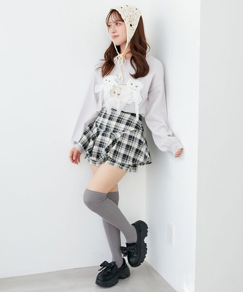 MAJESTIC LEGON（マジェスティックレゴン）の「オメカシにゃんずリボンニット（ニット/セーター・レディース・ライトグレー/ピンク/チャコールグレー・MEDIUM）」の12枚目の写真