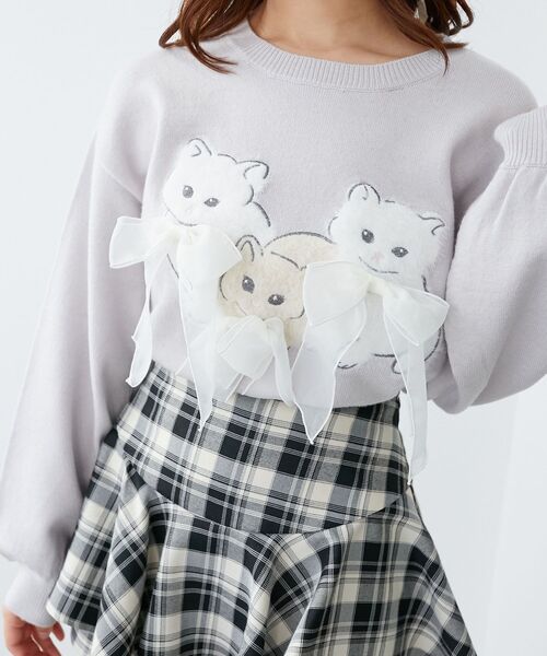 MAJESTIC LEGON（マジェスティックレゴン）の「オメカシにゃんずリボンニット（ニット/セーター・レディース・ライトグレー/ピンク/チャコールグレー・MEDIUM）」の17枚目の写真