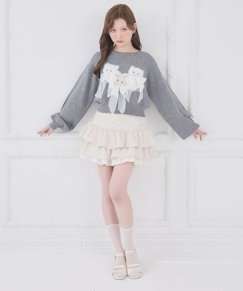 MAJESTIC LEGON（マジェスティックレゴン）の「オメカシにゃんずリボンニット（ニット/セーター・レディース・ライトグレー/ピンク/チャコールグレー・MEDIUM）」の18枚目の写真