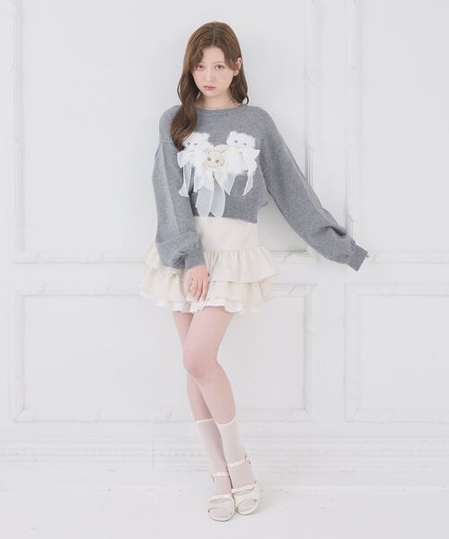 MAJESTIC LEGON（マジェスティックレゴン）の「オメカシにゃんずリボンニット（ニット/セーター・レディース・ライトグレー/ピンク/チャコールグレー・MEDIUM）」の19枚目の写真