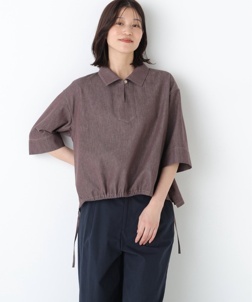 human woman(ヒューマンウーマン)の「◆【定番/ウォッシャブル】ライトオンスデニムスキッパーブラウス(シャツ/ブラウス・レディース・ネイビー/ブラウン・MEDIUM)」の2枚目の写真