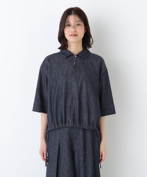 human woman(ヒューマンウーマン)の「◆【定番/ウォッシャブル】ライトオンスデニムスキッパーブラウス(シャツ/ブラウス・レディース・ネイビー/ブラウン・MEDIUM)」の15枚目の写真