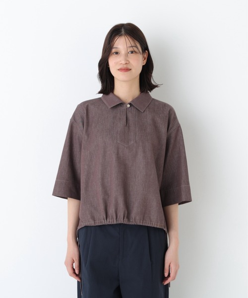 human woman(ヒューマンウーマン)の「◆【定番/ウォッシャブル】ライトオンスデニムスキッパーブラウス(シャツ/ブラウス・レディース・ネイビー/ブラウン・MEDIUM)」の19枚目の写真