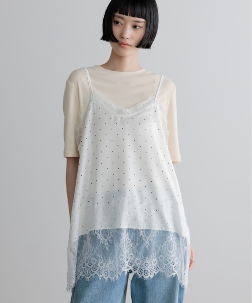 LOWRYS FARM（ローリーズファーム）の「サテンレースキャミ 664226（Tシャツ/カットソー・レディース・アイボリー/ブラック/ホワイト系その他・FREE）」の3枚目の写真