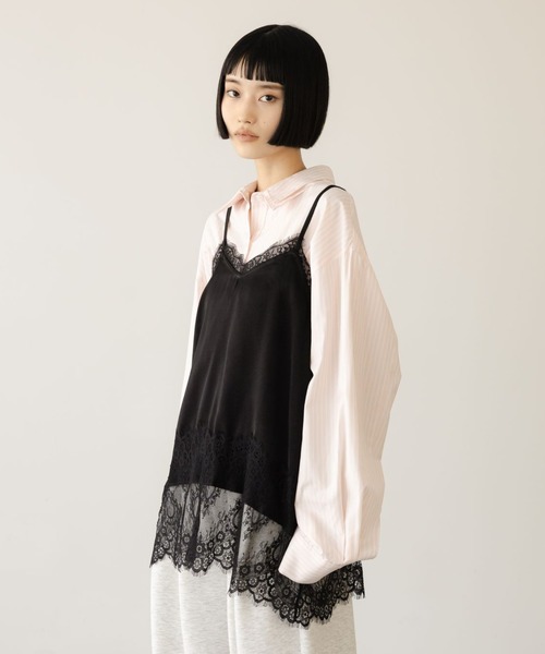 LOWRYS FARM（ローリーズファーム）の「サテンレースキャミ 664226（Tシャツ/カットソー・レディース・アイボリー/ブラック・FREE）」の2枚目の写真