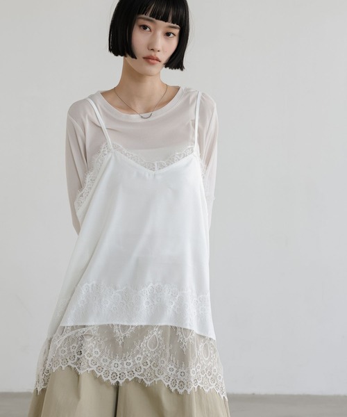 LOWRYS FARM（ローリーズファーム）の「サテンレースキャミ 664226（Tシャツ/カットソー・レディース・アイボリー/ブラック・FREE）」の5枚目の写真