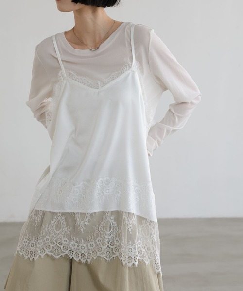 LOWRYS FARM（ローリーズファーム）の「サテンレースキャミ 664226（Tシャツ/カットソー・レディース・アイボリー/ブラック・FREE）」の7枚目の写真