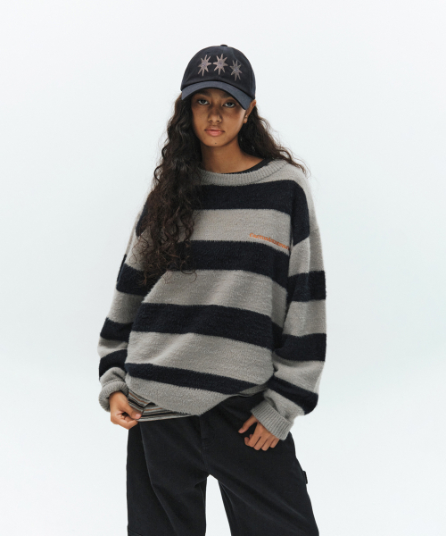 CACTUSDONUTMARKET(カクタスドーナツマーケット)の「Embroidery Hairy Stripe Sweater-Melange gray(ニット/セーター・レディース・その他・MEDIUM/LARGE)」の1枚目の写真