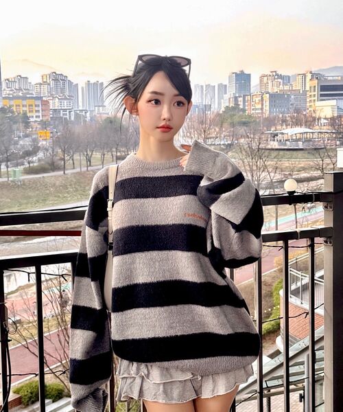 CACTUSDONUTMARKET(カクタスドーナツマーケット)の「Embroidery Hairy Stripe Sweater-Melange gray(ニット/セーター・レディース・その他・MEDIUM/LARGE)」の7枚目の写真
