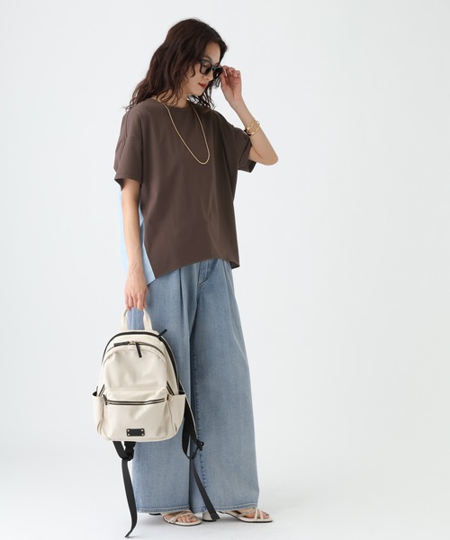 Elura（エルーラ）の「≪UVカット・接触冷感≫クルーネックバックシャツT/670084（Tシャツ/カットソー・レディース・ブラック/ホワイト×ホワイト/ホワイト×ブルー/ダークブラウン・FREE）」の20枚目の写真