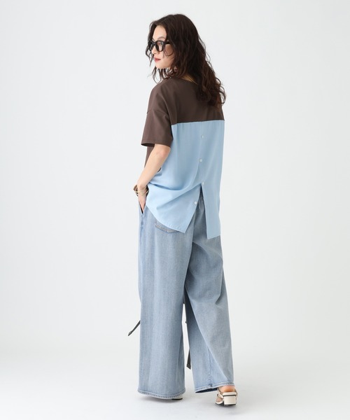 Elura（エルーラ）の「≪UVカット・接触冷感≫クルーネックバックシャツT/670084（Tシャツ/カットソー・レディース・ブラック/ホワイト×ホワイト/ホワイト×ブルー/ダークブラウン・FREE）」の21枚目の写真
