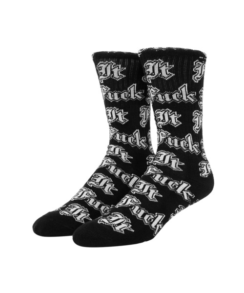 HUF（ハフ）の「FUCK IT OLD ENGLISH SOCKS（ソックス/靴下・メンズ・ホワイト/ブラック・O/S）」の2枚目の写真