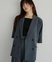 THE SHOP TK | 【セットアップ可】麻調ダブルブレスト 6分袖ジャケット(テーラードジャケット)