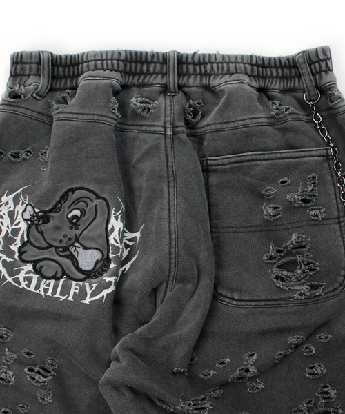 GALFY（ガルフィー）の「【GALFY/ガルフィー】病みに溶かされし犬  ダメージショーツ（スウェットパンツ・メンズ・スミクロ/アッシュグレー/ブルーグレー・M/L/XL）」の12枚目の写真