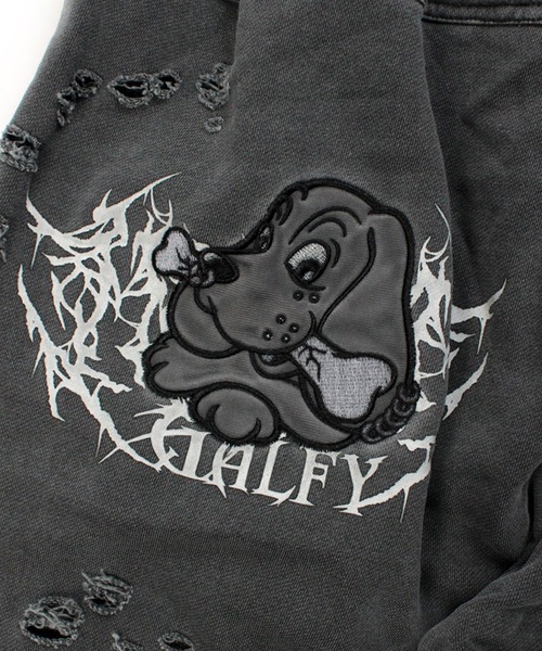 GALFY（ガルフィー）の「【GALFY/ガルフィー】病みに溶かされし犬  ダメージショーツ（スウェットパンツ・メンズ・スミクロ/アッシュグレー/ブルーグレー・M/L/XL）」の14枚目の写真