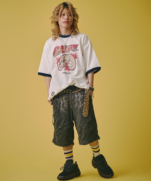 GALFY（ガルフィー）の「【GALFY/ガルフィー】病みに溶かされし犬  ダメージショーツ（スウェットパンツ・メンズ・スミクロ/アッシュグレー/ブルーグレー・M/L/XL）」の16枚目の写真