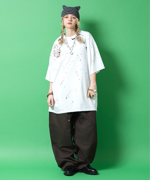 a.p.o.v.(エーピーオービー)の「a.p.o.v. スプラッターペイントダメージ加工コットンオーバーサイズTシャツ(Tシャツ/カットソー・メンズ・ホワイト/ブラック/グレー・ONESIZE)」の11枚目の写真