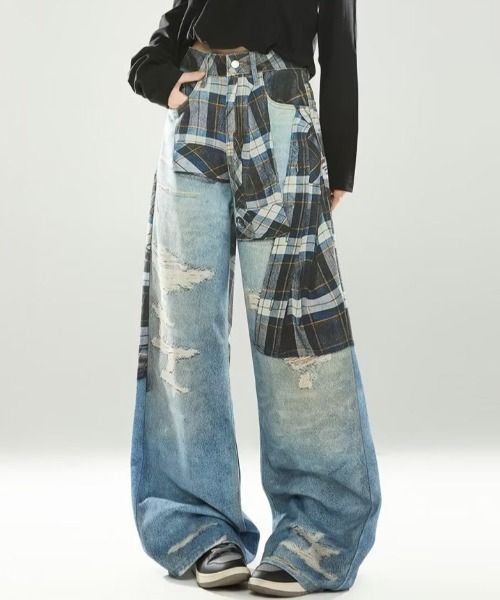 LAC-VERT(ラック・ヴェール)の「レイヤードデザインデニムパンツ(デニムパンツ・レディース・ブルー・LARGE/MEDIUM)」の8枚目の写真