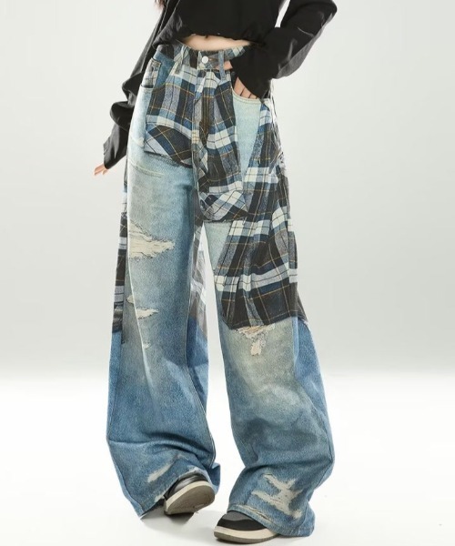 LAC-VERT(ラック・ヴェール)の「レイヤードデザインデニムパンツ(デニムパンツ・レディース・ブルー・LARGE/MEDIUM)」の2枚目の写真