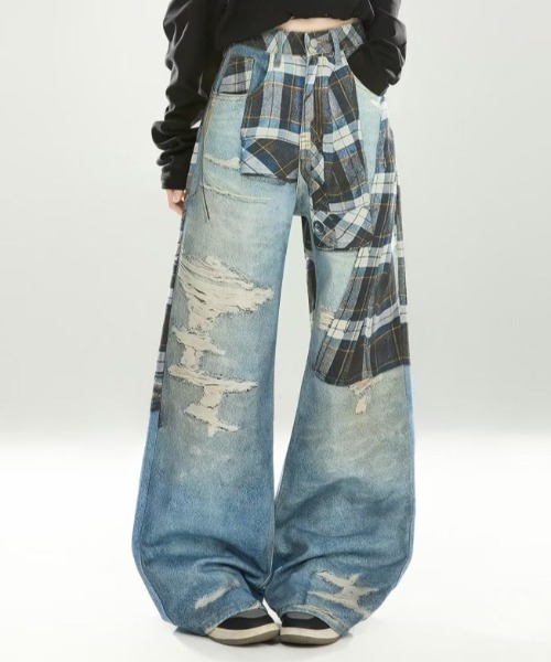 LAC-VERT(ラック・ヴェール)の「レイヤードデザインデニムパンツ(デニムパンツ・レディース・ブルー・LARGE/MEDIUM)」の4枚目の写真