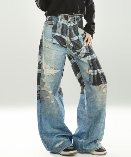 LAC-VERT(ラック・ヴェール)の「レイヤードデザインデニムパンツ(デニムパンツ・レディース・ブルー・LARGE/MEDIUM)」の5枚目の写真