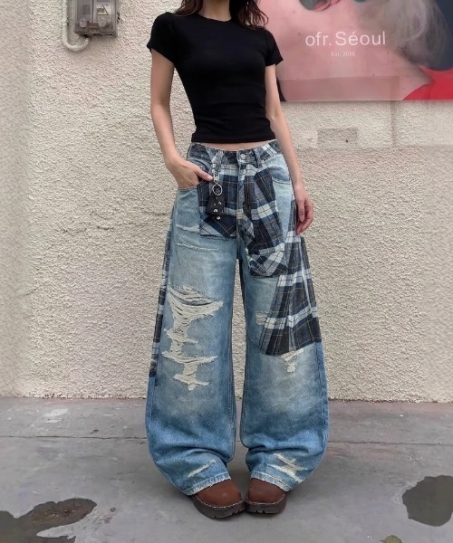 LAC-VERT(ラック・ヴェール)の「レイヤードデザインデニムパンツ(デニムパンツ・レディース・ブルー・LARGE/MEDIUM)」の9枚目の写真