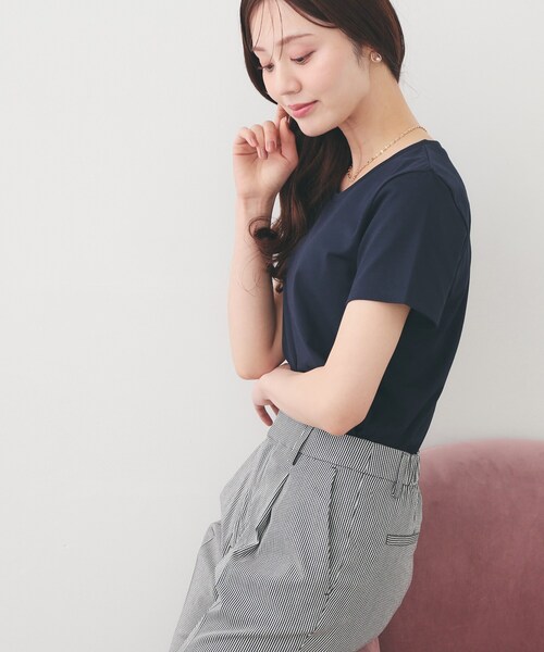 index（インデックス）の「【UVケア/接触冷感/吸水速乾】薄手なのに透けにくい！ベーシックTシャツ《洗濯機OK/S～3L/6col》（Tシャツ/カットソー・レディース・ホワイト系5/ナチュラル/オフホワイト/サックスブルー系7/ネイビー系5/ブラック・40/44/42/38/36）」の19枚目の写真