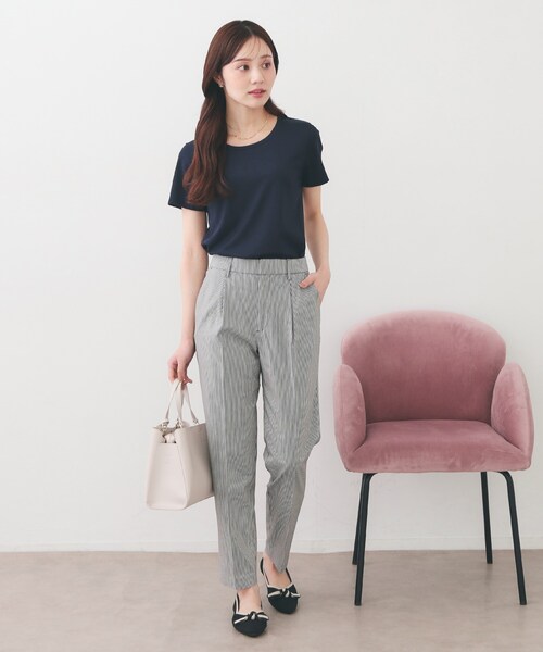 index（インデックス）の「【UVケア/接触冷感/吸水速乾】薄手なのに透けにくい！ベーシックTシャツ《洗濯機OK/S～3L/6col》（Tシャツ/カットソー・レディース・ホワイト系5/ナチュラル/オフホワイト/サックスブルー系7/ネイビー系5/ブラック・40/44/42/38/36）」の18枚目の写真