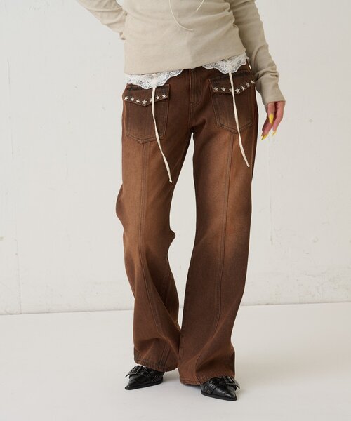 WHO'S WHO gallery(フーズフーギャラリー)の「スタースタッズフレアデニム(デニムパンツ・レディース・ネイビー/サックスブルー/ブラック/ブラウン・SMALL/MEDIUM)」の8枚目の写真