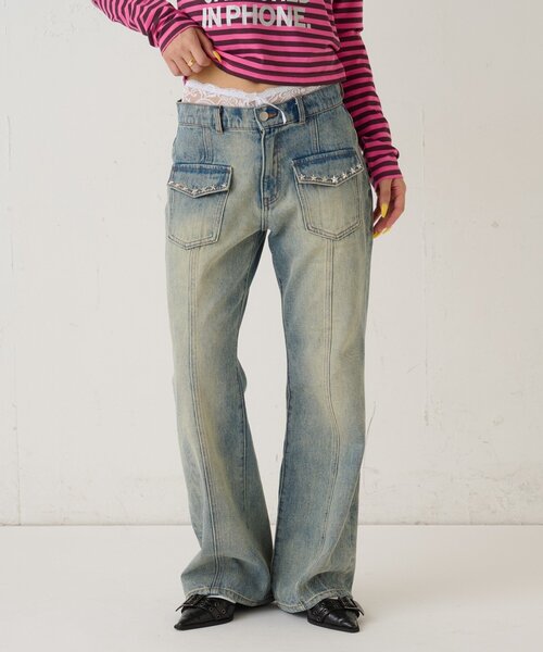 WHO'S WHO gallery(フーズフーギャラリー)の「スタースタッズフレアデニム(デニムパンツ・レディース・ネイビー/サックスブルー/ブラック/ブラウン・SMALL/MEDIUM)」の16枚目の写真