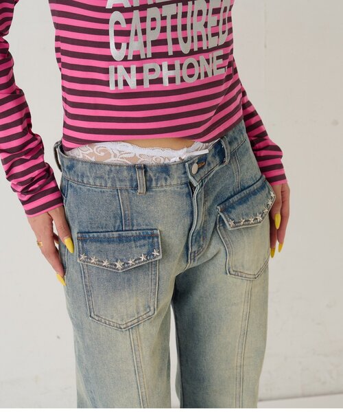 WHO'S WHO gallery(フーズフーギャラリー)の「スタースタッズフレアデニム(デニムパンツ・レディース・ネイビー/サックスブルー/ブラック/ブラウン・SMALL/MEDIUM)」の19枚目の写真