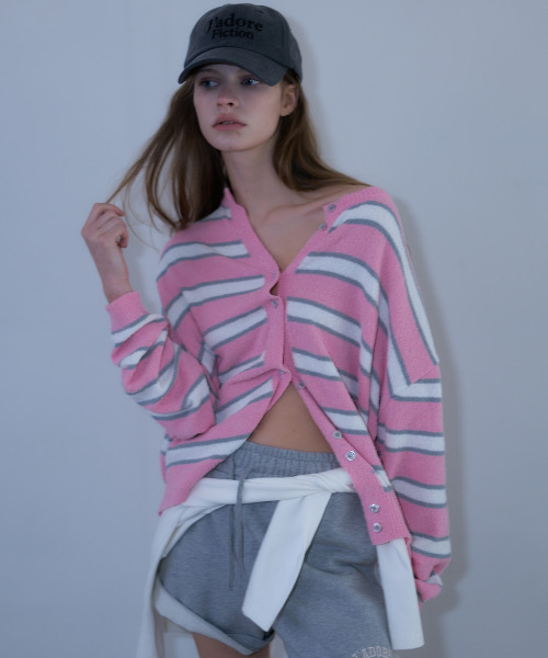 LARTIGENT(ラーティゼン)の「L23 OVERSIZED STRIPE CARDIGAN(PINK)(カーディガン/ボレロ・レディース・その他・FREE)」の2枚目の写真