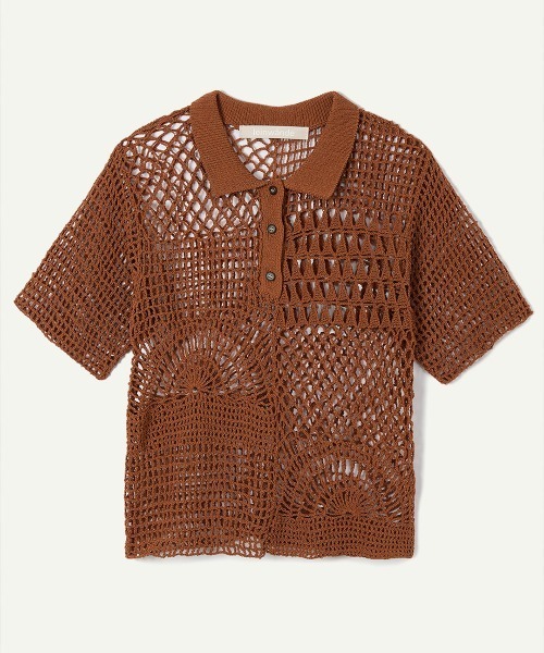 leinwande（ラインヴァンド）の「【leinwande】26SS新作 Landscape Crochet Polo（ポロシャツ・レディース・ブラック系/オレンジ/White・ONE SIZE）」の3枚目の写真