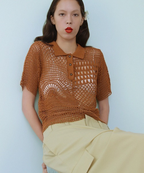 leinwande（ラインヴァンド）の「【leinwande】26SS新作 Landscape Crochet Polo（ポロシャツ・レディース・ブラック系/オレンジ/White・ONE SIZE）」の17枚目の写真