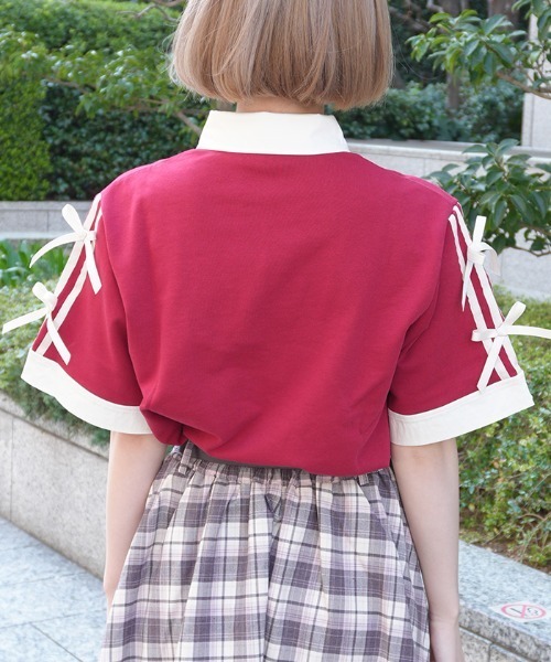 axes femme POETIQUE(アクシーズファムポエティック)の「バイカラーシャツポロPO(Tシャツ/カットソー・レディース・レッド/ブラック/ネイビー・MEDIUM)」の6枚目の写真